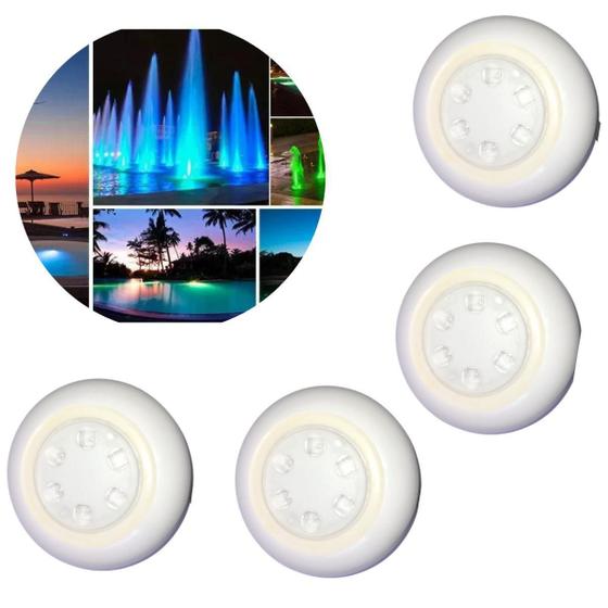 Imagem de 4 Luminárias Redondas Luzes Coloridas Rgb 6 Leds 9W 12V Ip68