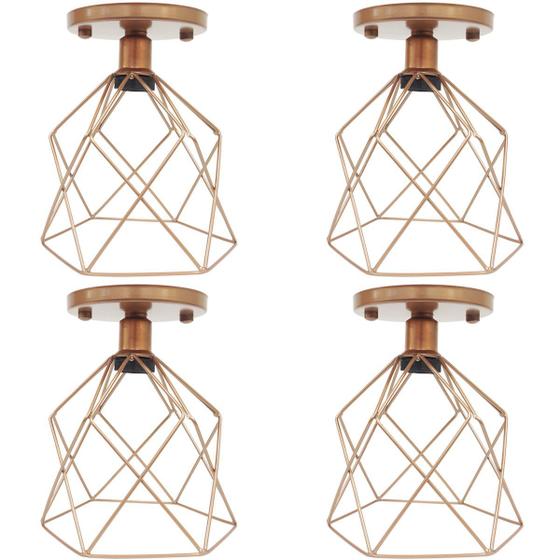 Imagem de 4 Lustres Teto Plafon Industrial Aramado Cálice Retrô Luminária Sobrepor Vintage Agp Ilumini