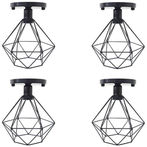 Imagem de 4 Lustres Teto Plafon Industrial Aramado Diamante Retrô Luminária Sobrepor Vintage Agp Ilumini