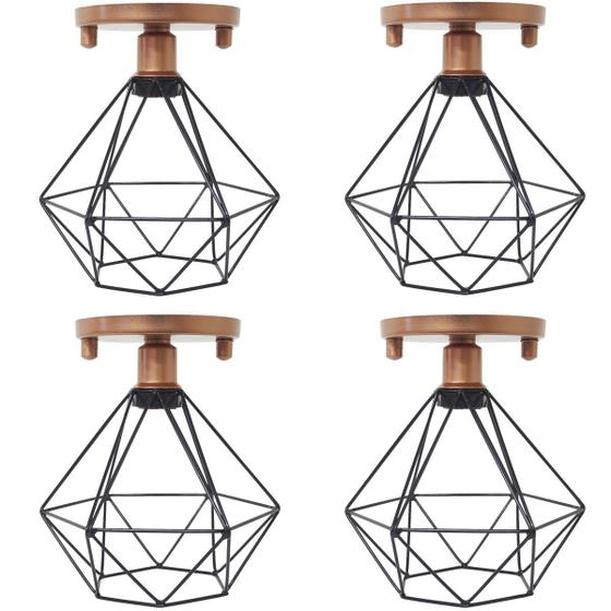 Imagem de 4 Lustres Teto Plafon Industrial Aramado Diamante Retrô Luminária Sobrepor Vintage Agp Ilumini