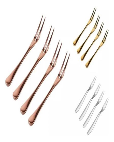 Imagem de 4 Mini Garfinho Talher Petisco Aperitivo Fondue Garfo Inox
