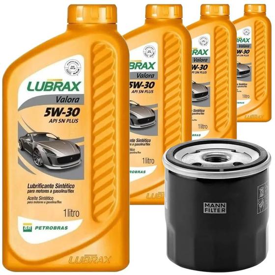 Imagem de 4 Óleo Sintético 5W30 Lubrax e Filtro Oléo MANN-FILTER Onix Plus 1.0 Flex 2019 a 2023