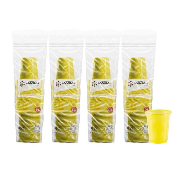 Imagem de 4 pacotes de Copo de 200ml Amarelo estriado PS Copaza com 50 unidades