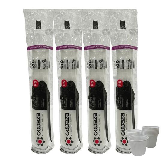 Imagem de 4 Pacotes de Copo de 50ml Branco Copaza ABNT 2002 com 100 unidades