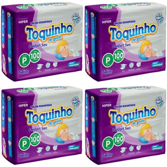 Imagem de 4 pacotes de Fralda Toquinho Confort Sec Tamanho P c/400 unidades