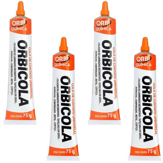 Imagem de 4 Peças - Cola Adesivo De Contato OrbiCola De 75gr - Orbi Quimica ( Cor Ambar )