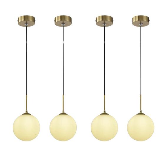 Imagem de 4 Pendente Ball Dourado Globo De Vidro Branco Ø12cm Cabeceira Zan14