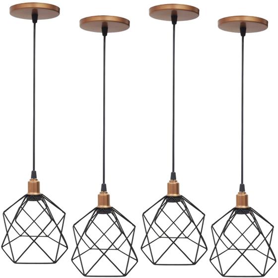 Imagem de 4 Pendentes Aramado Cálice Luminária Lustre Luxo Teto Retrô Vintage Balcão Agp Ilumini Industrial