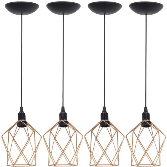 Imagem de 4 Pendentes Aramado Cálice P Luminária Lustre Teto Retrô Vintage Industrial Balcão Agp Ilumini