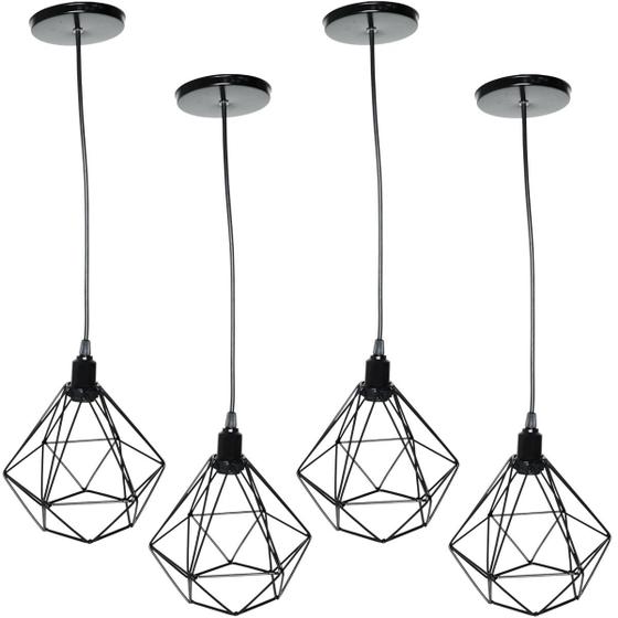 Imagem de 4 Pendentes Aramado Diamante Cabo 1,5 Mt Luminária Lustre P Industrial Teto Retrô Balcão Agp Ilumini