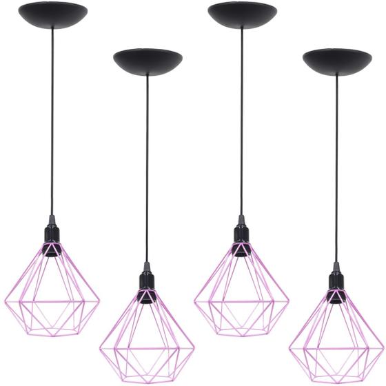 Imagem de 4 Pendentes Aramado Diamante Luminária Lustre P Teto Retrô Vintage Industrial Balcão Agp Ilumini