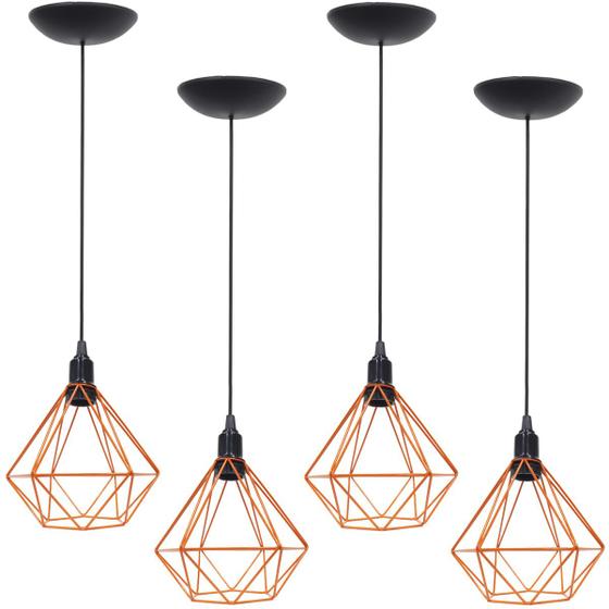 Imagem de 4 Pendentes Aramado Diamante Luminária Lustre P Teto Retrô Vintage Industrial Balcão Agp Ilumini