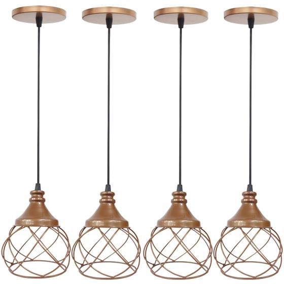 Imagem de 4 Pendentes Aramado Esfera Balonê Cobre Rose Gold Lustre Luminária Teto Regulável Sala Cozinha