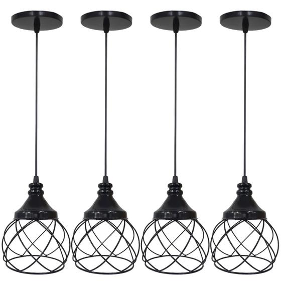 Imagem de 4 Pendentes Aramado Esfera Balonê Lustre Luminária Teto Regulável Sala Cozinha Industrial Agp