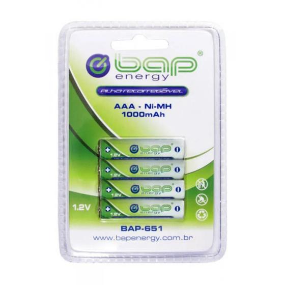 4 Pilhas AAA Recarregáveis 1.2V 1000 mAh BAP BAP-651 Menor preço em 4 Pilhas AAA Recarregáveis 1.2V 1000 mAh BAP BAP-651