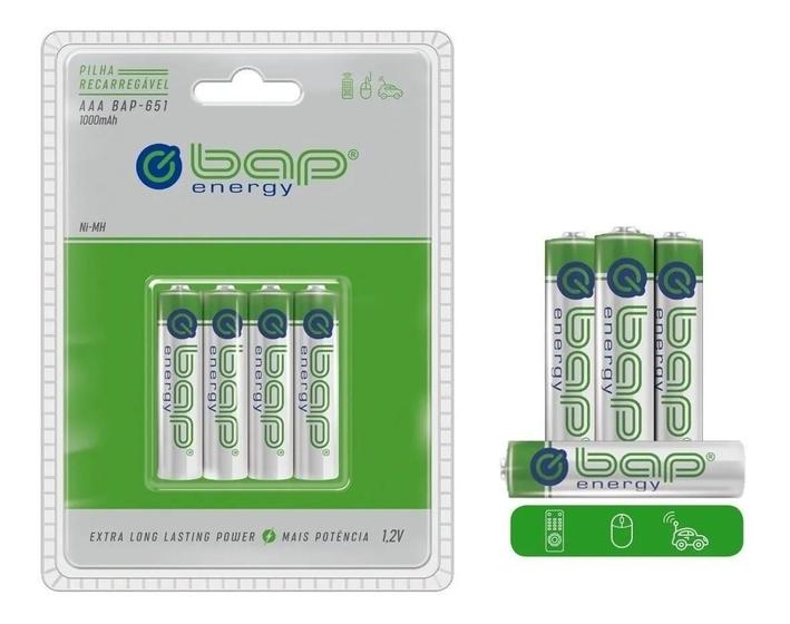 Imagem de 4 Pilhas Palito Aaa Recarregável Bap 651 Aaa 1000 Mah