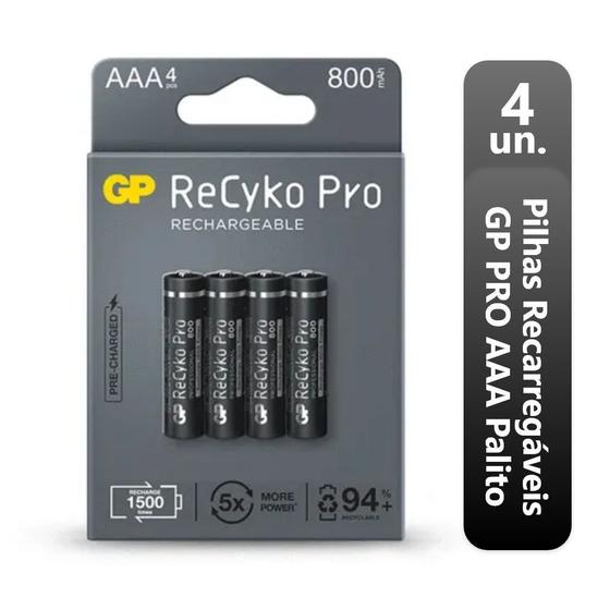4 Pilhas Recarregáveis GP Batteries PRO AAA Palito 800mAh 1,2v Menor preço em 4 Pilhas Recarregáveis GP Batteries PRO AAA Palito 800mAh 1,2v