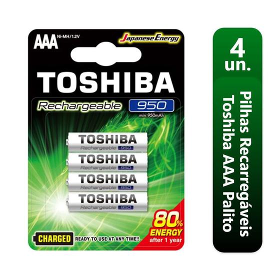 4 Pilhas Recarregáveis Toshiba AAA Palito 950mAh 1,2v Menor preço em 4 Pilhas Recarregáveis Toshiba AAA Palito 950mAh 1,2v