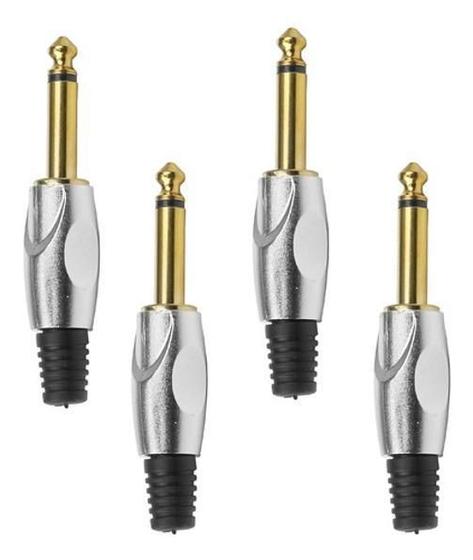 Imagem de 4 Plug P10 Mono Metál Niquelado Banhado A Ouro Gold 24K Mxt