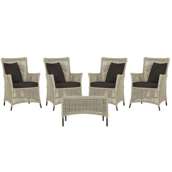 Imagem de 4 Poltronas e 1 Mesa Igapó em Alumínio Pintura Marrom Corda Náutica Estofado 9