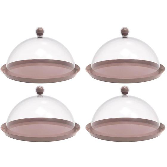 Imagem de 4 Porta Bolo Torta 30cm Bubble com Cúpula Amêndoa Crippa Boleira Doces Petiscos
