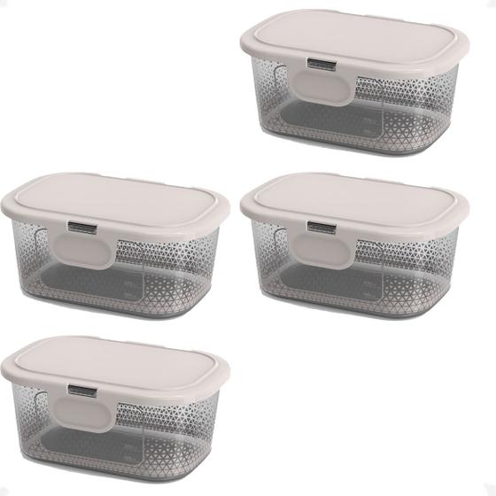 Imagem de 4 Pote Para Alimentos Com Tampa Fixa 600Ml Transp Bpa Free