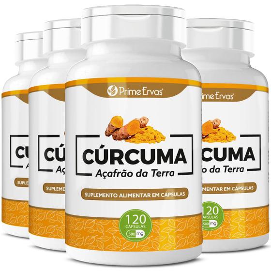 4 Potes Cúrcuma Longa - Açafrão Da Terra 120 Cápsulas De 500mg - Prime ...