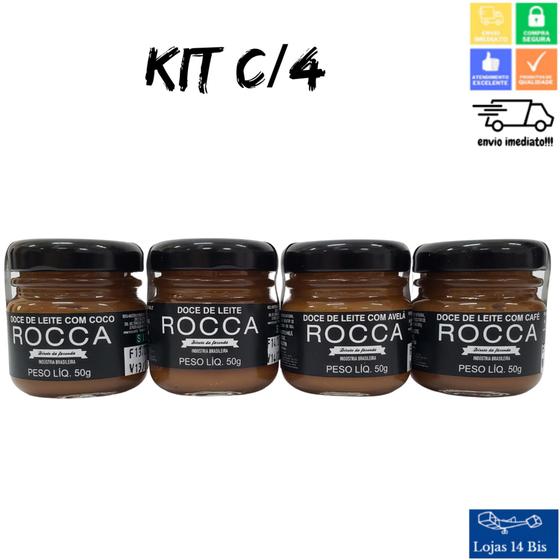 Imagem de 4 Potes Doce de Leite Rocca 50g com Café Coco Avelã e Tradicional Sul de Minas