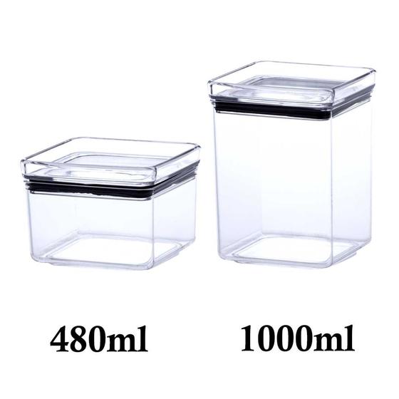 Imagem de 4 Potes Herméticos quadrado 480ml e 1000ml para armazenamento de alimentos