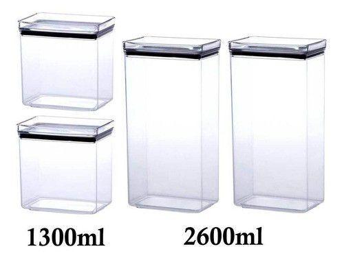 Imagem de 4 Potes Herméticos Retangular 1300ml e 2600ml para armazenamento de alimentos