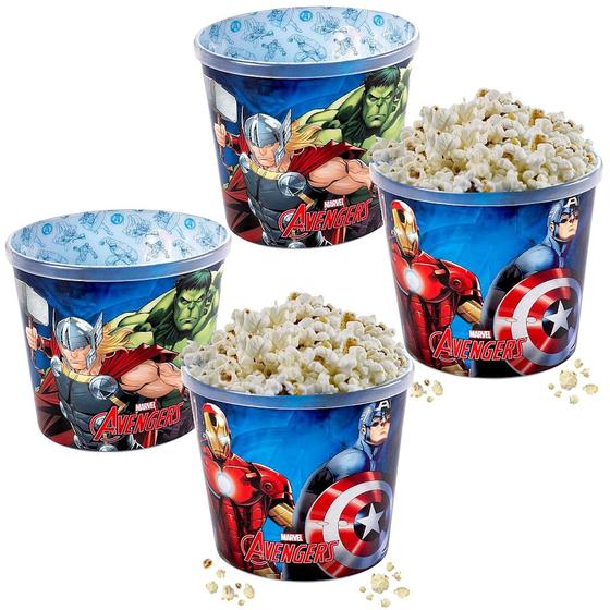 Imagem de 4 Potes para Pipoca Infantil dos Vingadores Balde Avengers Original 2 Litros