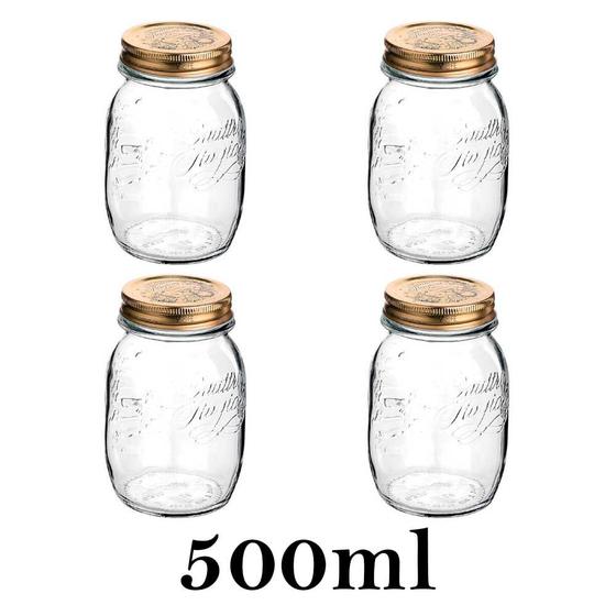 Imagem de 4 Potes Quattro Stagioni 500ml de vidro com fechamento hermético Bormioli Rocco para conservação de alimentos