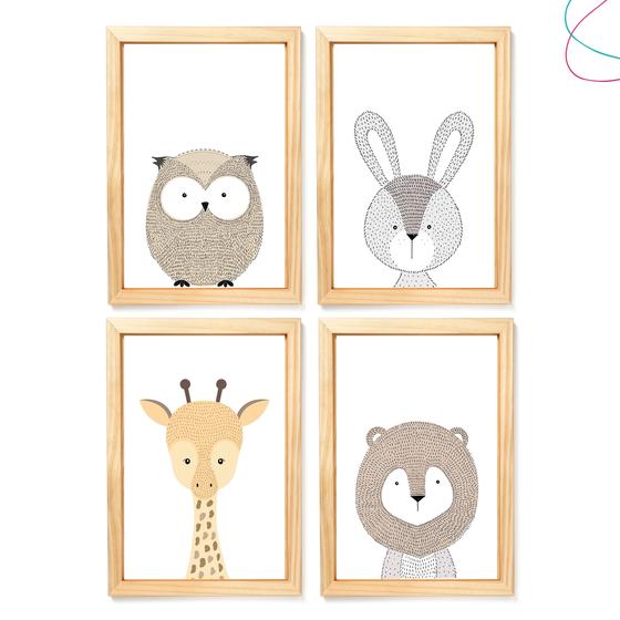 Imagem de 4 Quadro decoração animais escandinavos 33x43 com vidro