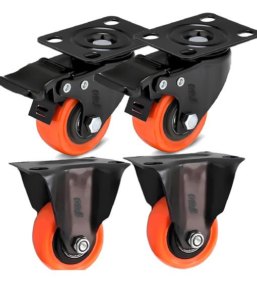 Imagem de 4 Rodízio 50mm Rodinha Laranja Pvc Reforçado Com e Sem Trava