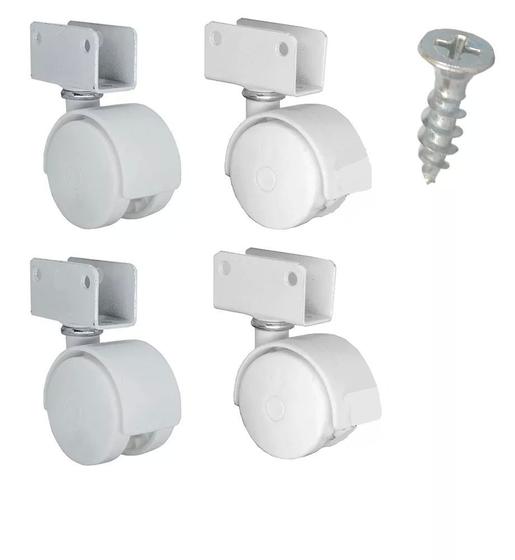 Imagem de 4 Rodízios com parafusos chapa U berços móveis com rodinhas mesa kit 15mm 18mm com parafusos