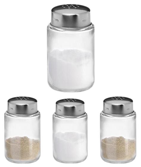 Imagem de 4 Saleiros e Pimenteiro De Vidro Tampa Inox 100Ml Hauskraft