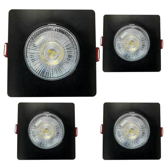 Imagem de 4 Spot Led Quadrado 5W Branco Frio 6500k Preto Bivolt