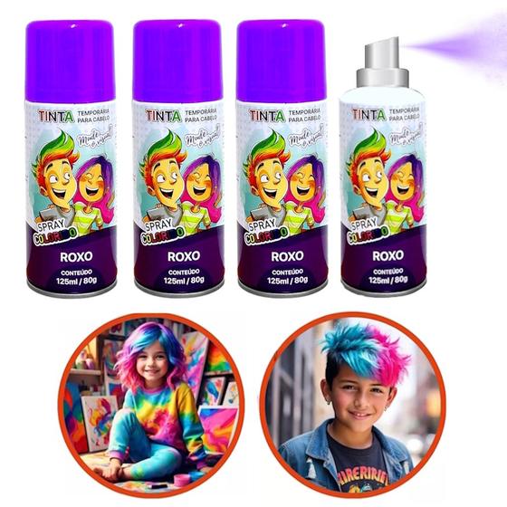 Imagem de 4 Spray de Cabelo Maluco Temporário Roxo Carnaval Festas