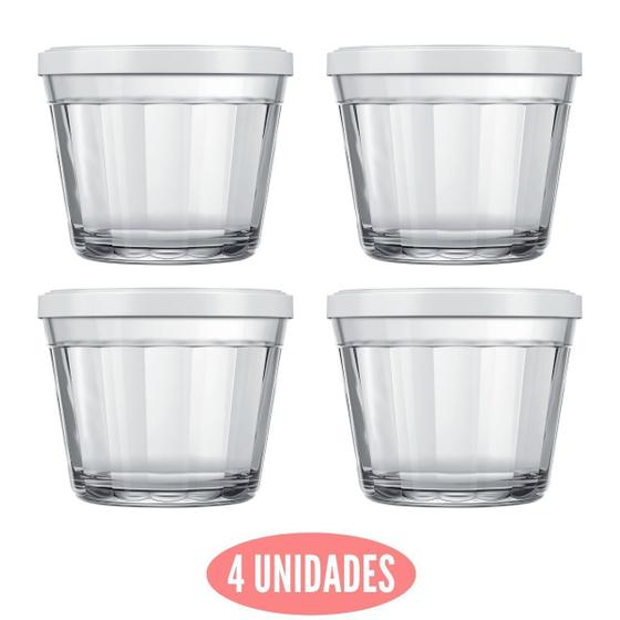 Imagem de 4 Tigelas Redonda 150ml Tampa Coloridas Papinha Vidro Nadir