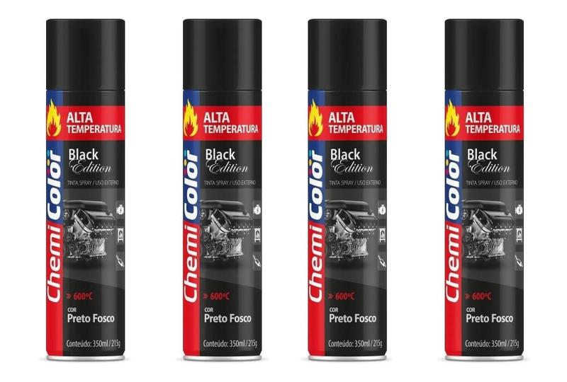 Imagem de 4 Tinta Spray Alta Temperatura Preto Fosco Chemicolor 350Ml