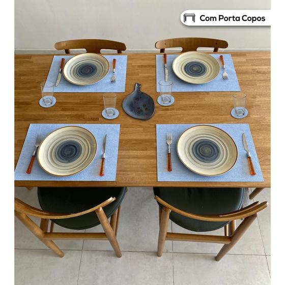 Imagem de 4 Toalhinhas de Mesa e 4 Porta Copos Sisal Azul Claro