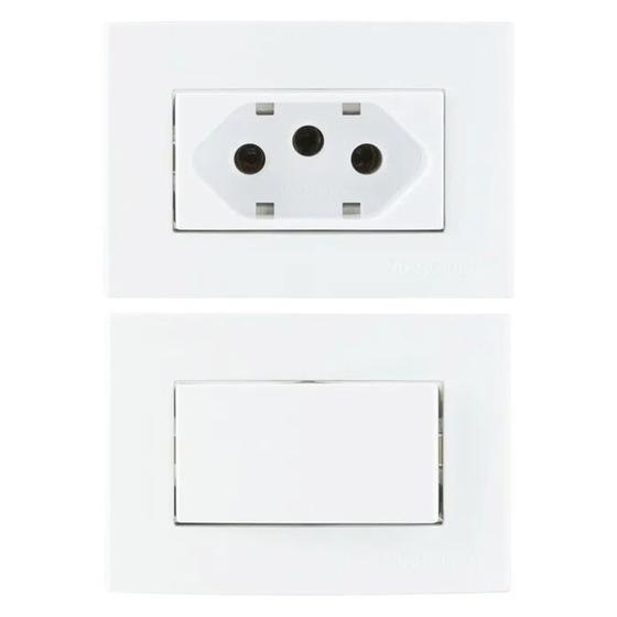 Imagem de 4 Tomadas 3 Pinos 10a + 3 Interruptor Paralelo + 2 Interruptor Simples Embutir Móvel Branco Sleek 