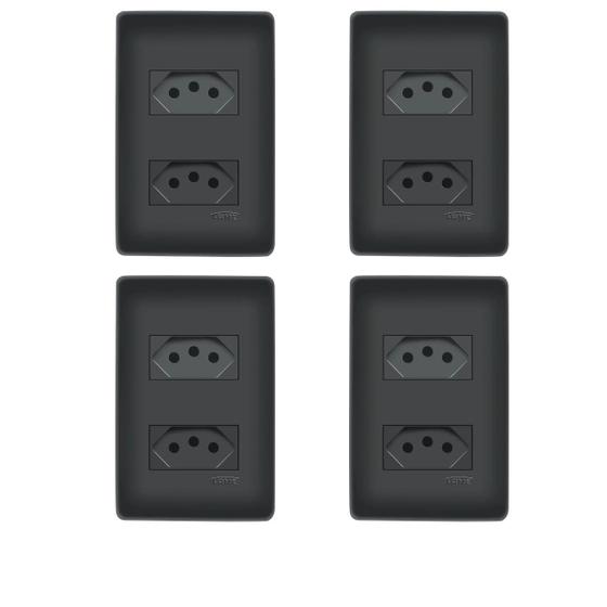 Imagem de 4 Tomadas Duplas Preta 2P+T Distanciadas 10A 250V Com Placa Habitat Black- FAME