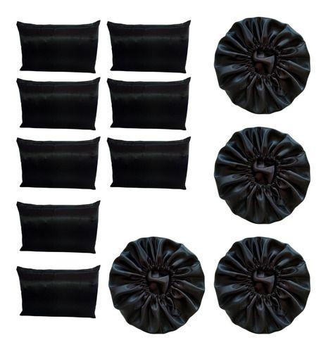 Imagem de 4 Touca Toca Anti Frizz P/ Dormir Dupla Face+8 Fronhas Cetim