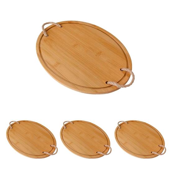 Imagem de 4 un Bandeja De Bambu Oval Com Alça De Corda Servir  33CM
