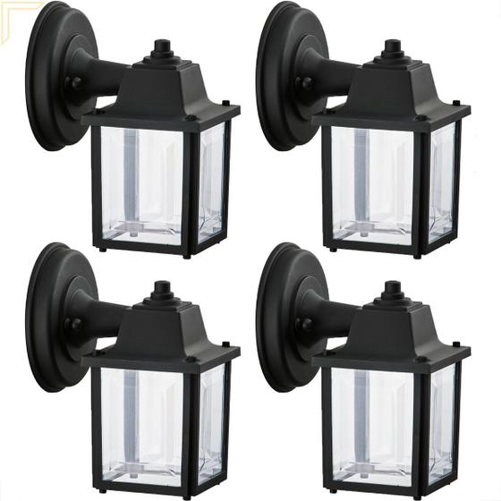 4 Un Luminaria Arandela Externo Colonial Plastico Preto alz17 Acende