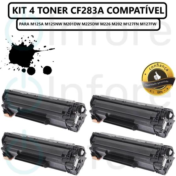 Imagem de 4 Un Toner Compatível Cf283a 83a Para M125A M201 M225 M226 M202 M127FN M127FW