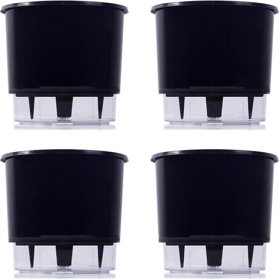 Imagem de 4 Vaso Raiz Autoirrigavel 16X14Cm Preto Área Interna Externa