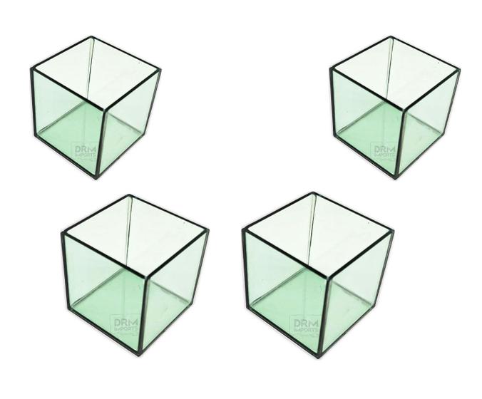 Imagem de 4 Vasos Vidro 8x8x8cm Plantas Flores Vela Decoração Verde