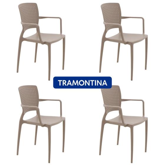 Imagem de 4 x Cadeira Tramontina Safira em Polipropileno e Fibra de Vidro com Braços Camurça